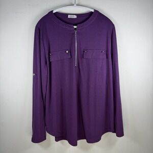LuckyMore Tunic Top Women Size 2XL Plum Purple Half Zip Front Soft Comfort Plus